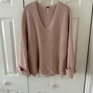 Free People V-Neck Sweater - Blush Pink